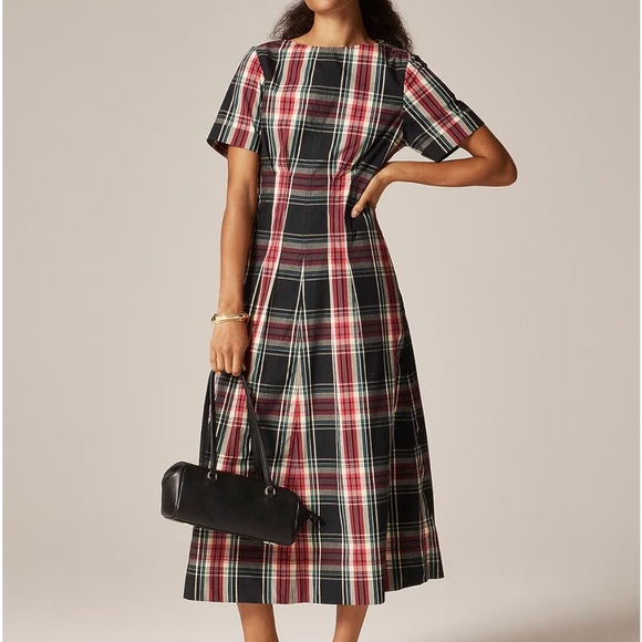 J. Crew Dresses & Skirts - J crew Short-sleeve midi dress in tartan cotton blend